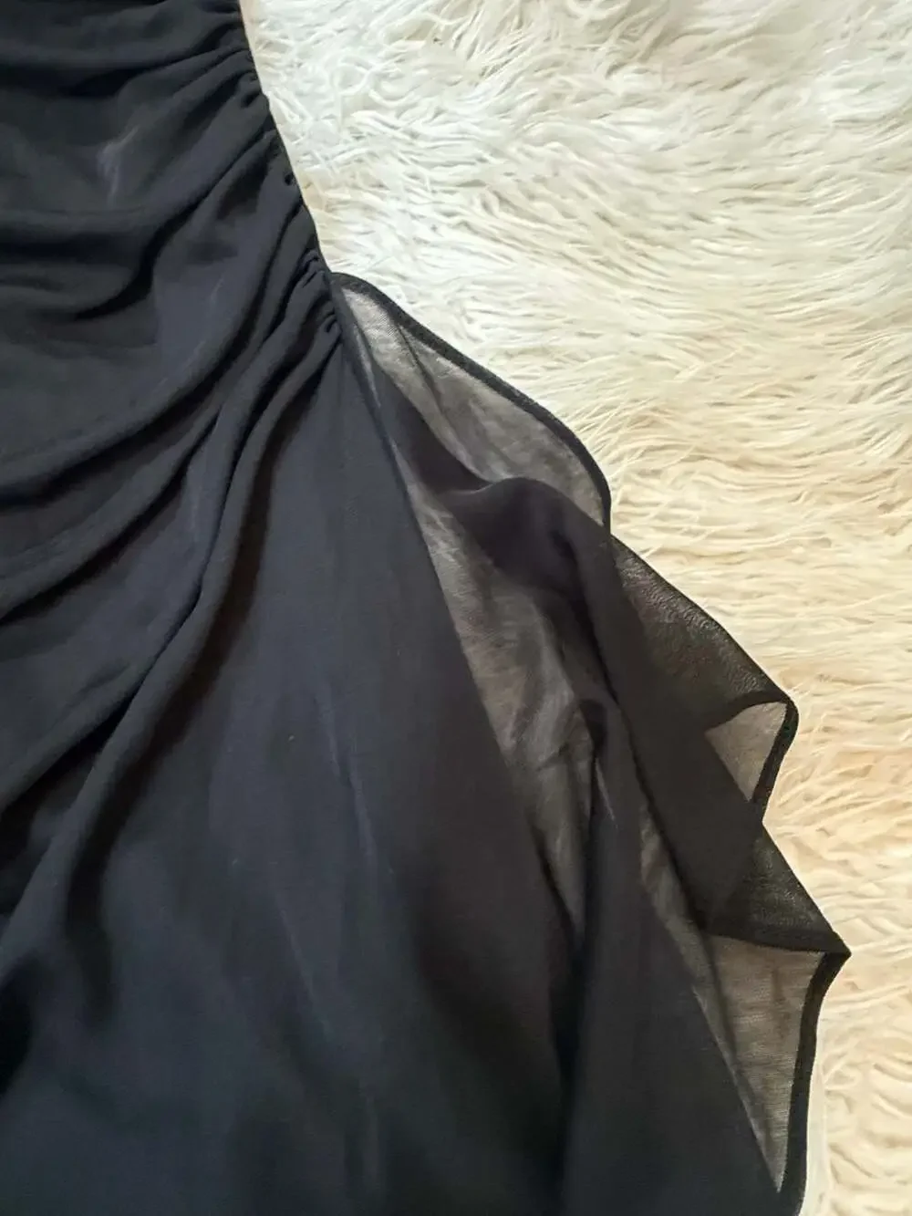 B&A by Betsy & Adam Size 10 Dress Black Lace with Ruched Detail